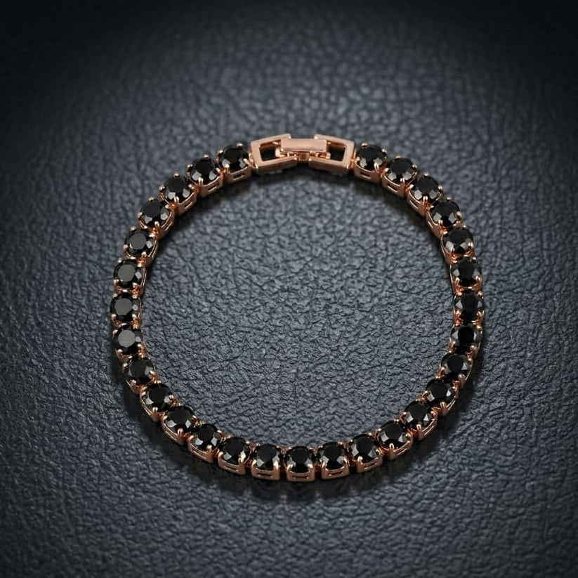 Round Cut Black-Gold Plated Tennis Bracelet