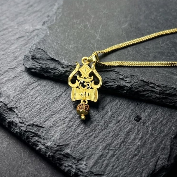 Trishul Om and Damru Pendant  with chain