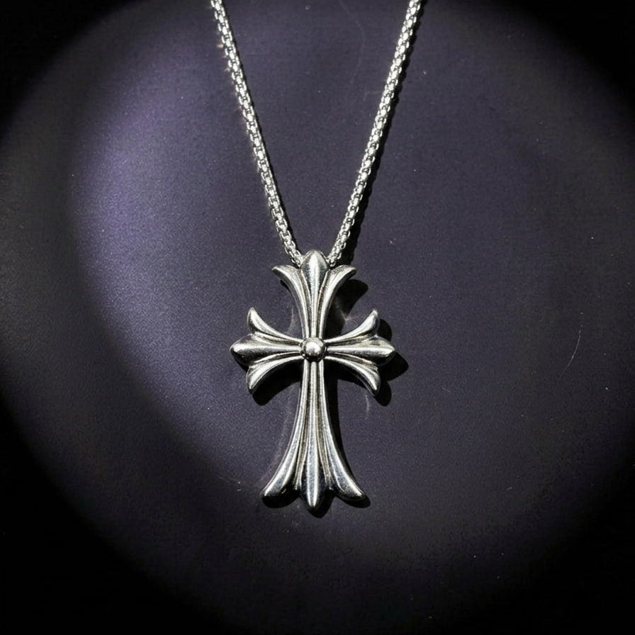 Gothic Chrome Cross Pendant with Chain