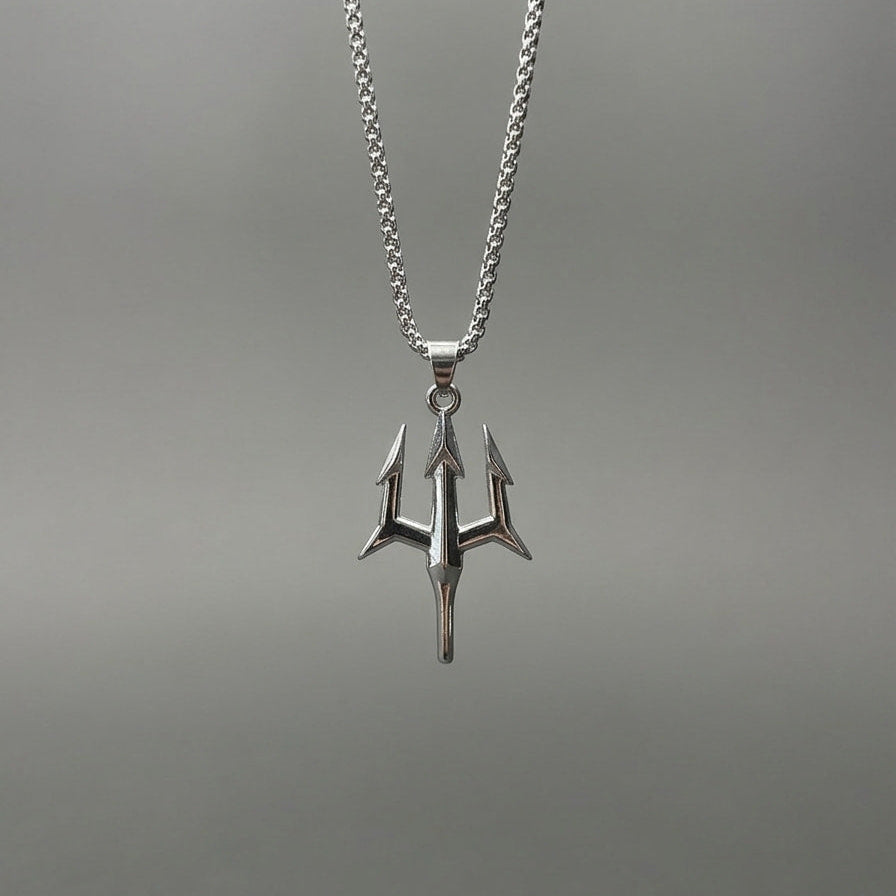 Trident Pendant With Chain (Silver)