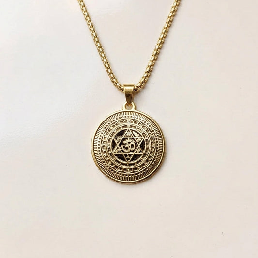 The Om Shield Pendant with Chain (Gold)