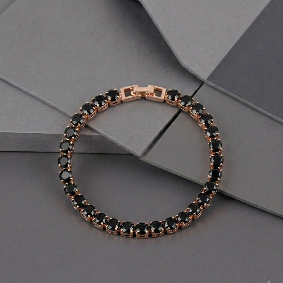 Round Cut Black-Gold Plated Tennis Bracelet