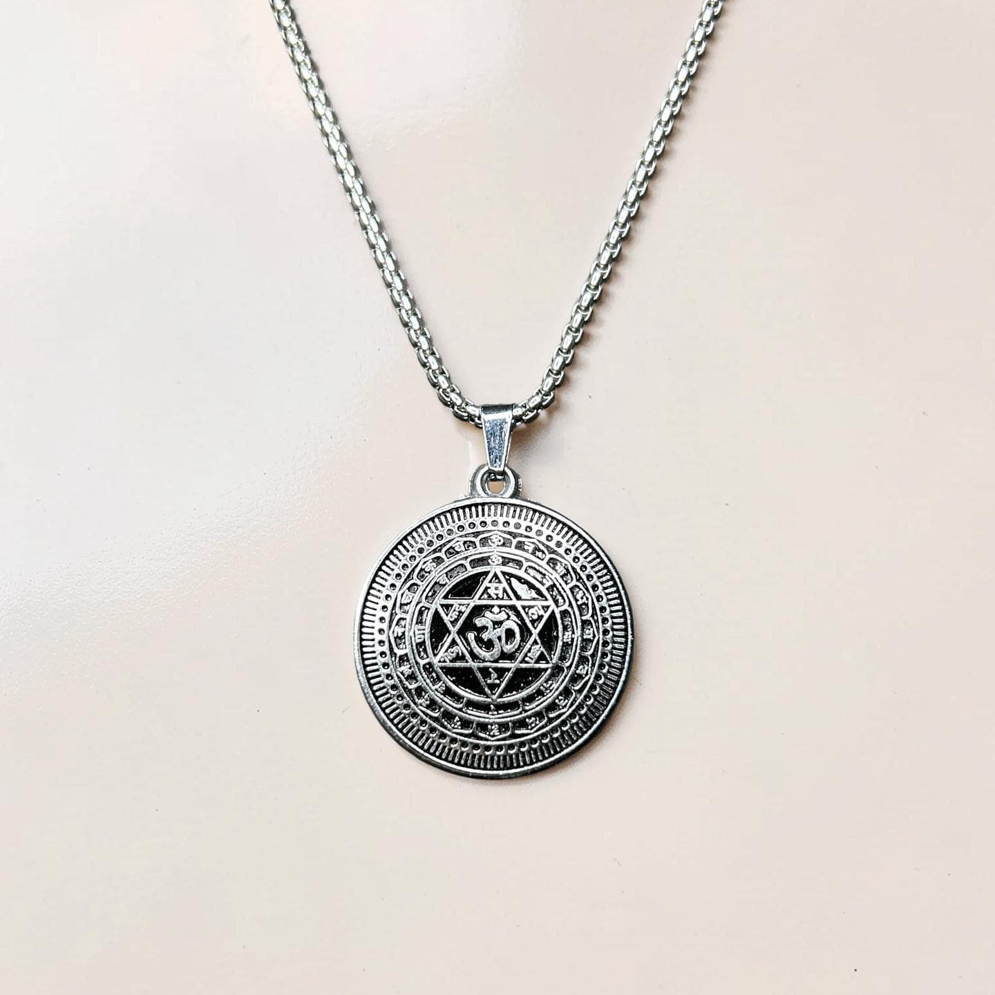 The Om Shield Pendant with Chain (Silver)