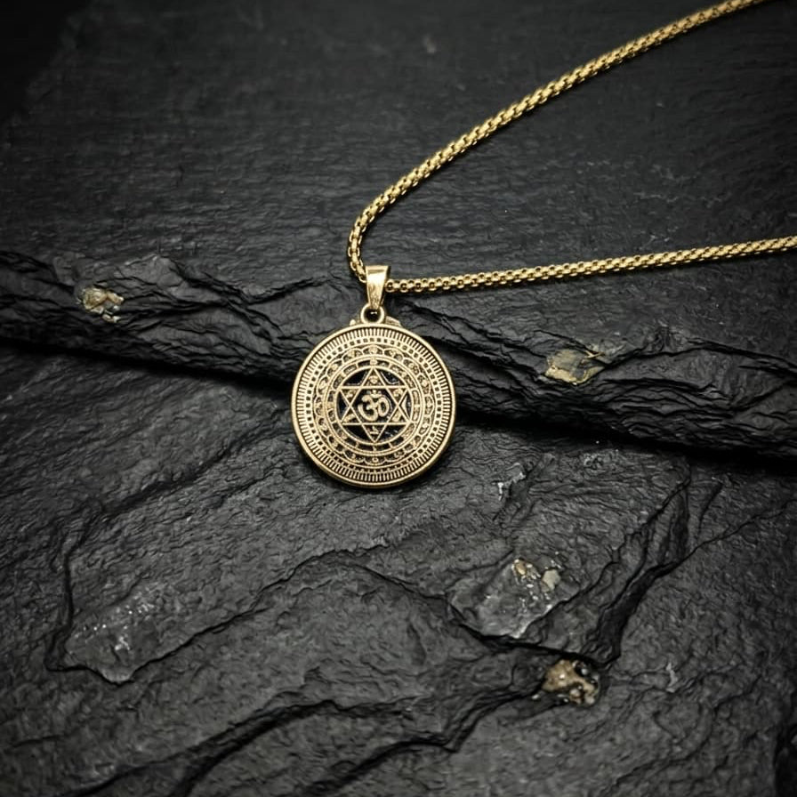 The Om Shield Pendant with Chain (Gold)