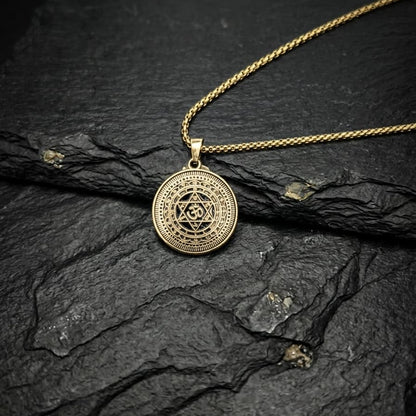 The Om Shield Pendant with Chain (Gold)