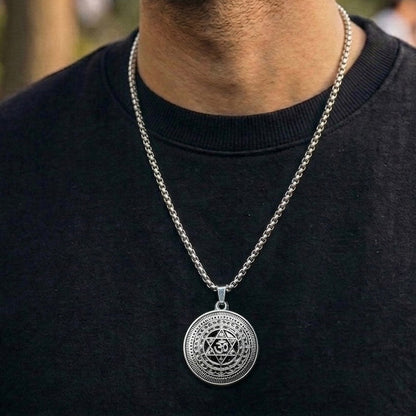 The Om Shield Pendant with Chain (Silver)
