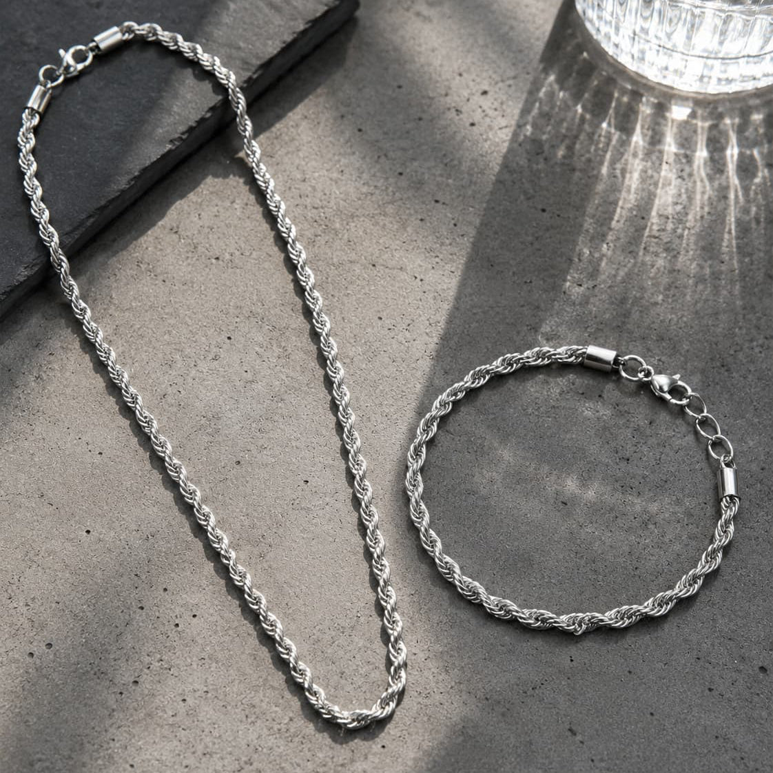 Rope Chain + Bracelet combo (SILVER)