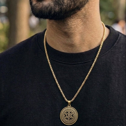 The Om Shield Pendant with Chain (Gold)