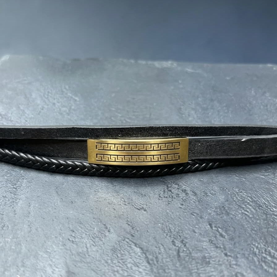 Black Leather Gold Accent Bracelet