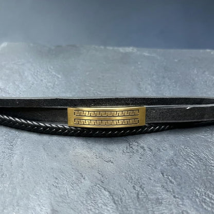 Black Leather Gold Accent Bracelet