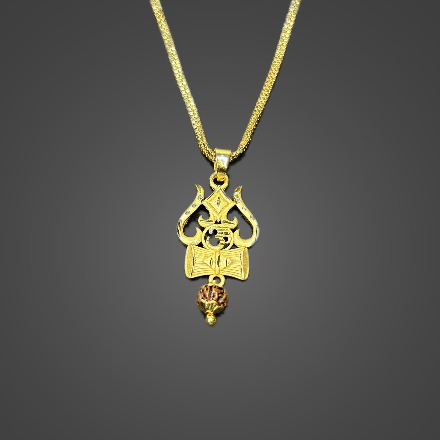 Trishul Om and Damru Pendant  with chain