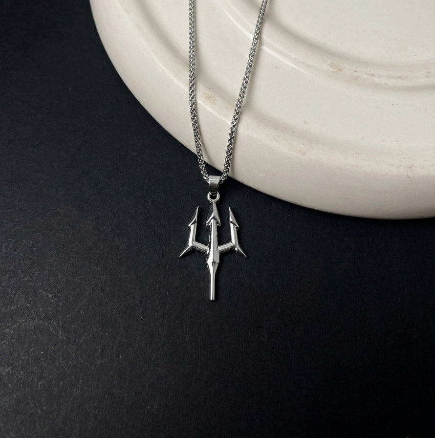 Trident Pendant With Chain (Silver)