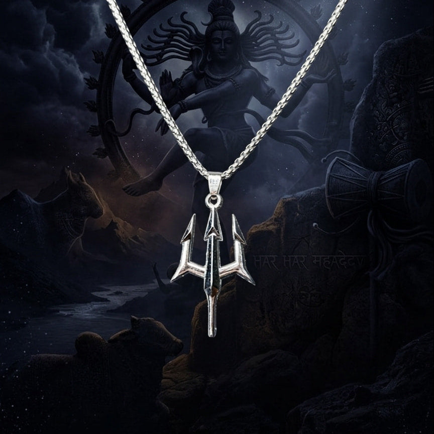 Trident Pendant With Chain (Silver)