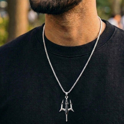 Trident Pendant With Chain (Silver)