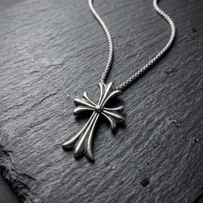 Gothic Chrome Cross Pendant with Chain
