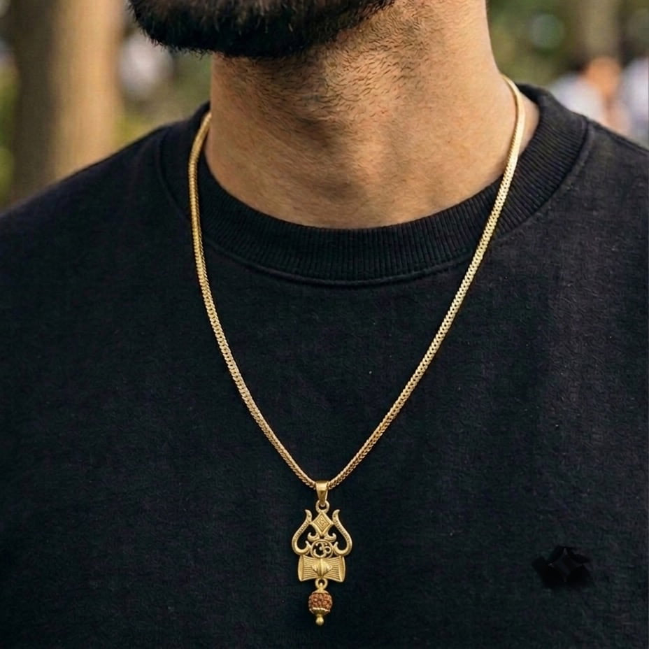 Trishul Om and Damru Pendant  with chain