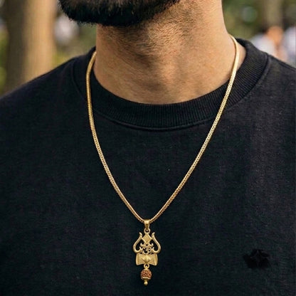 Trishul Om and Damru Pendant  with chain