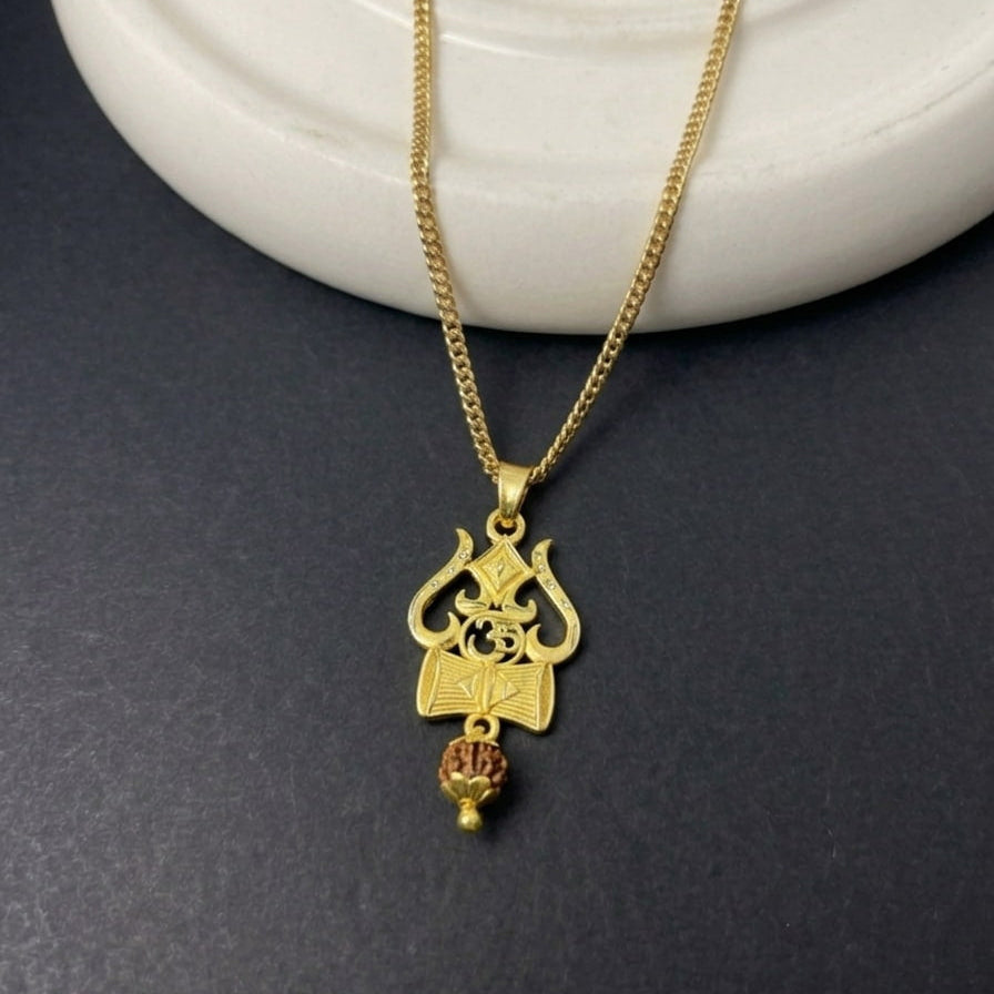 Trishul Om and Damru Pendant  with chain