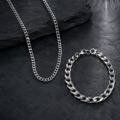 Cuban Chain + Bracelet combo (Silver)