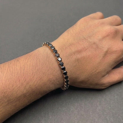 Round Cut Black-Gold Plated Tennis Bracelet