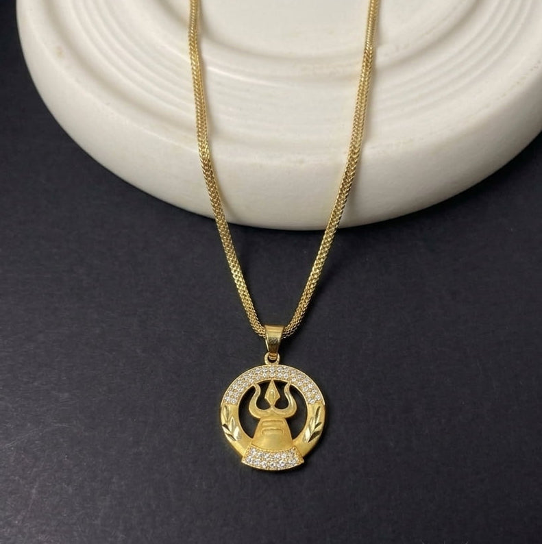 Trishul Diamond Gold Pendant with chain