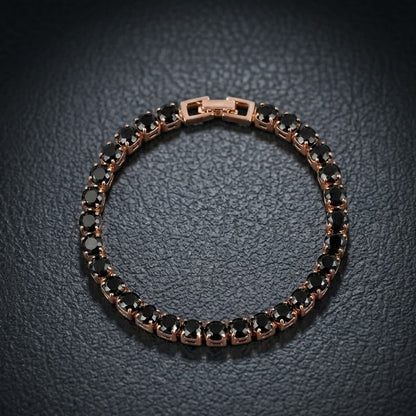 Round Cut Black-Gold Plated Tennis Bracelet