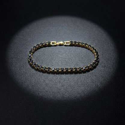 Round Cut Black-Gold Plated Tennis Bracelet