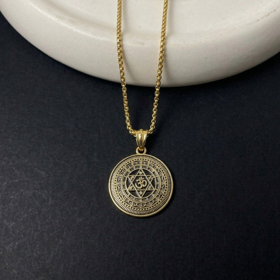 The Om Shield Pendant with Chain (Gold)