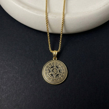 The Om Shield Pendant with Chain (Gold)