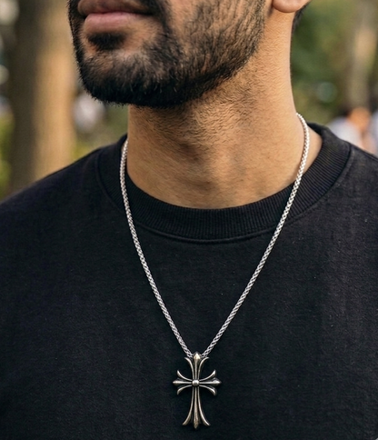 Gothic Chrome Cross Pendant with Chain